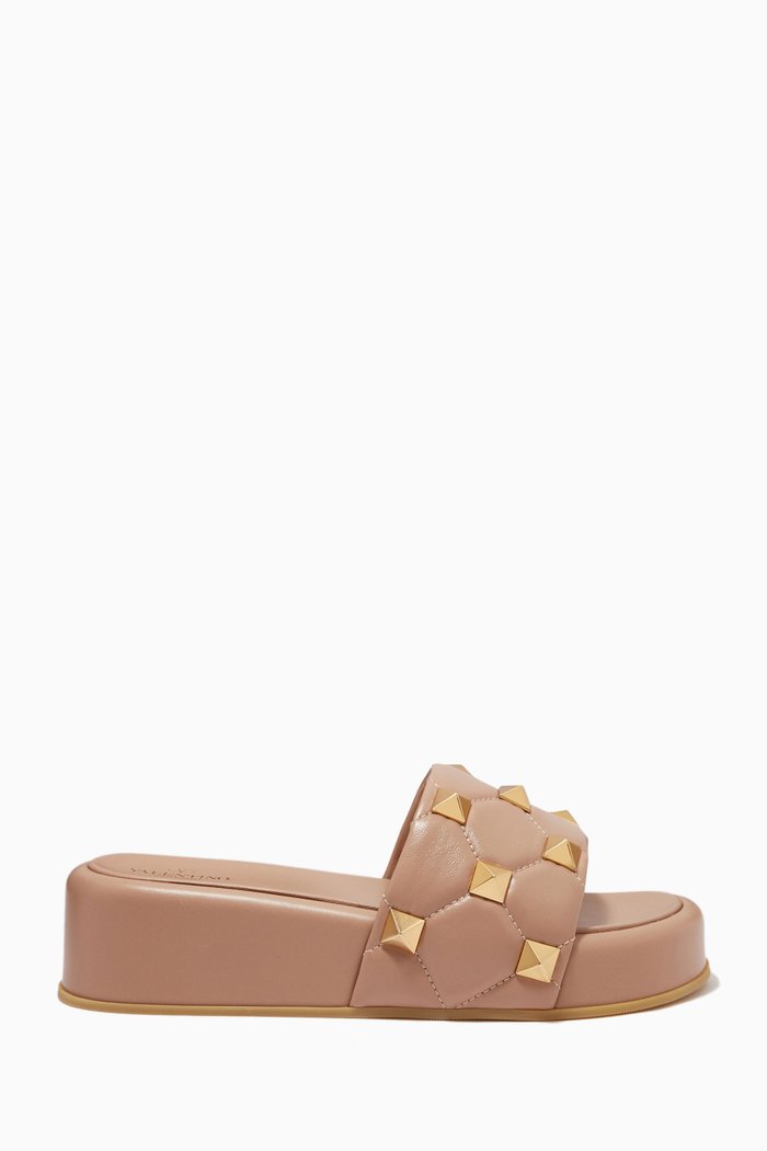 

Valentino Garavani Roman Stud Platform Flats in Quilted Nappa, Pink