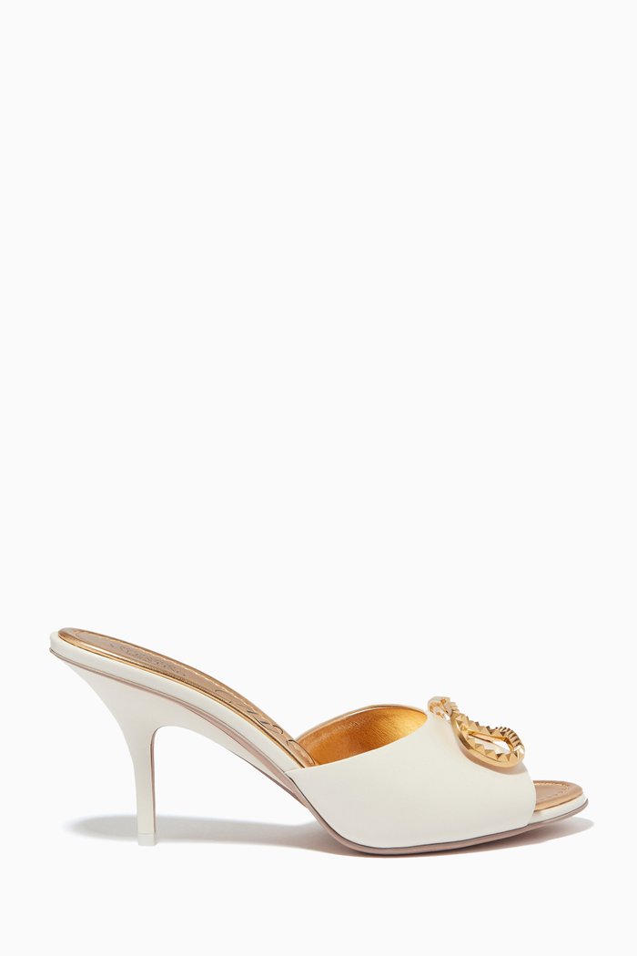 

Valentino Garavani Rockstud VLOGO Mules in Leather, White