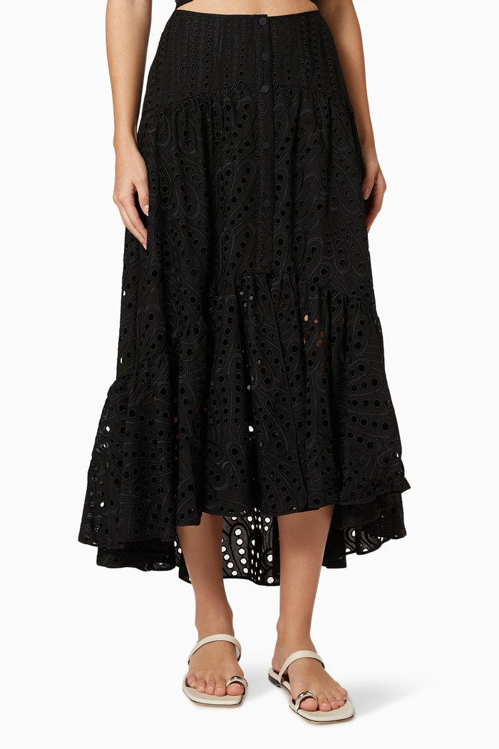 

Gina Midi Skirt in Cotton, Black
