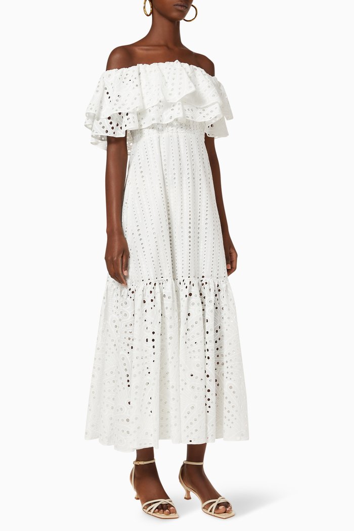 Isabella Bardot Dress in Cotton, White