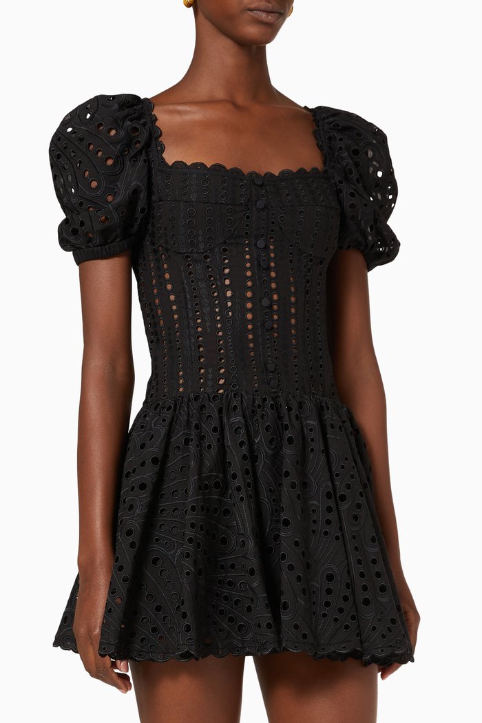 

Yara Puff Sleeve Dress in Cotton, Black