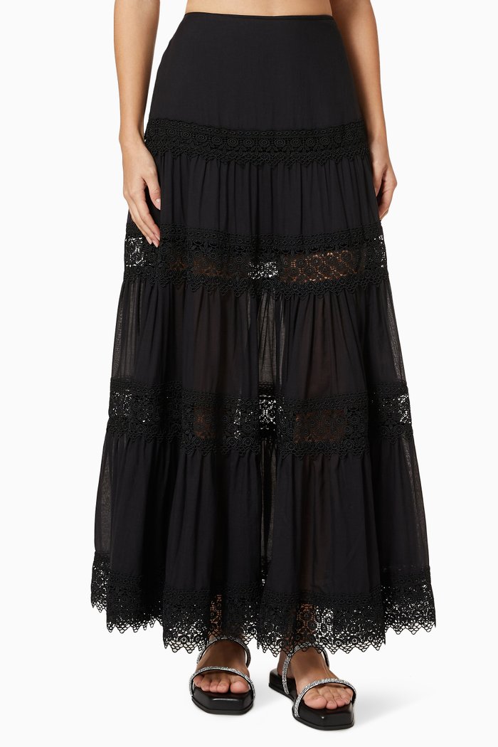 

Ruth Tiered Skirt in Cotton, Black