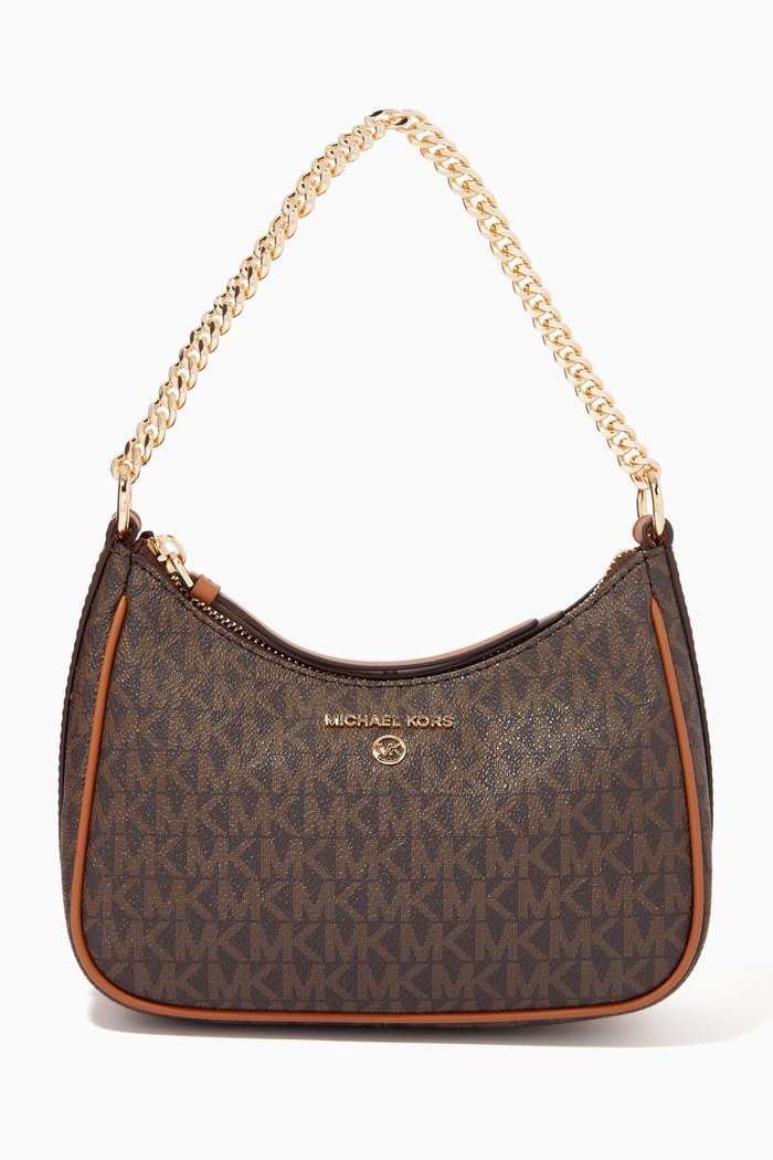 

Small Jet Set Charm Shoulder Bag in Logo Canvas, Brown