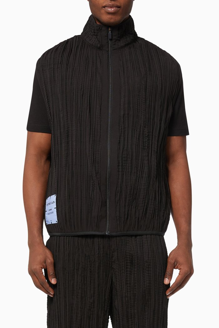 Striae Gilet in Plissé, Black