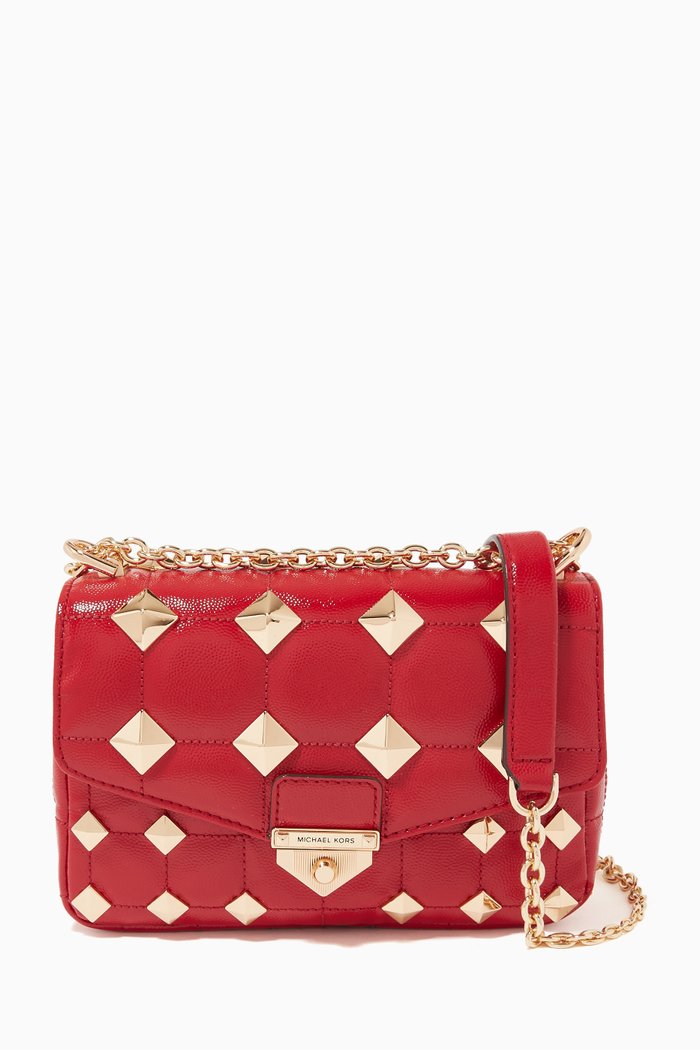 

Small Soho Studded Shoulder Bag in Quilted Patent Leather, Blue
