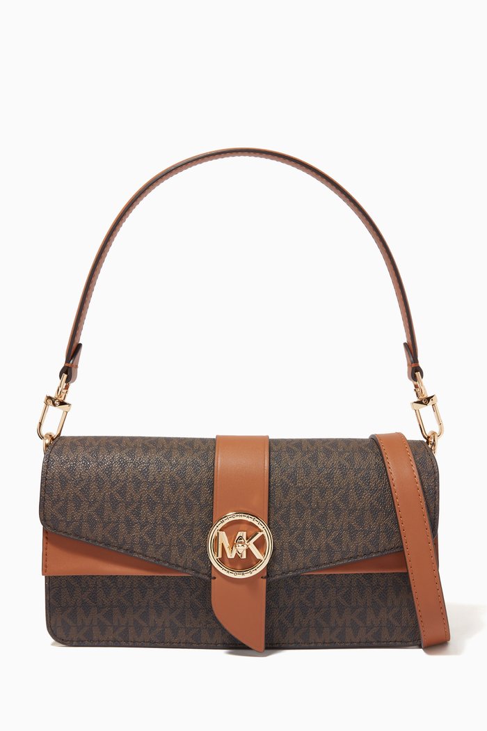 

Medium Greenwich Shoulder Bag in Logo Canvas, Brown