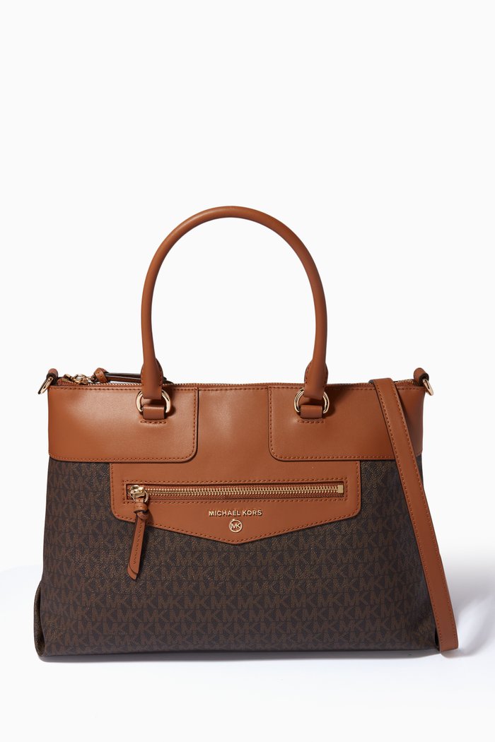 

Warren Tote Bag in Logo Canvas & Leather, Brown
