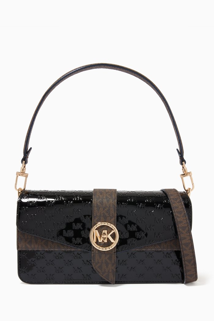 

Medium Greenwich Shoulder Bag in Embossed Patent Leather, Black