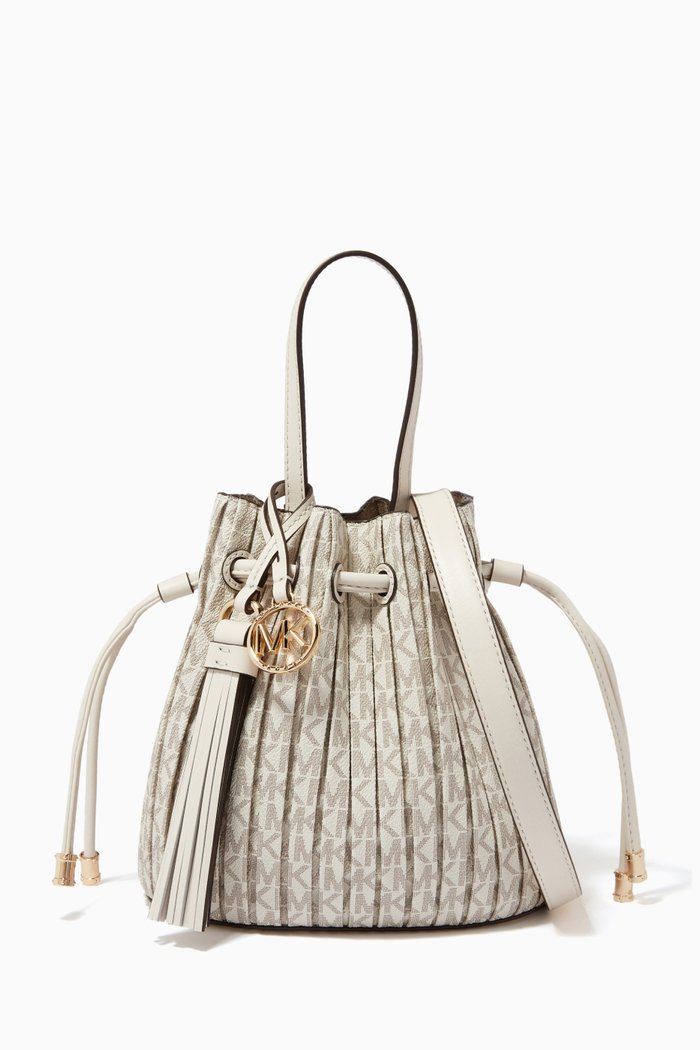 

Extra Small Willow Tote Bag in Pleated Logo Canvas, Neutral