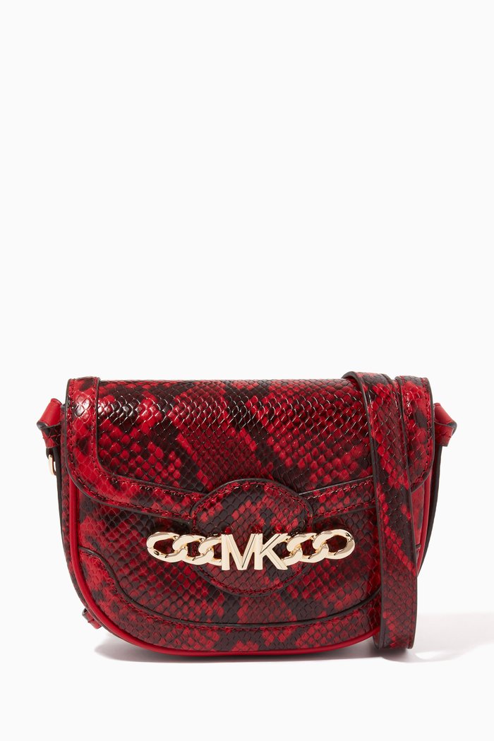 

Extra Small Hally Saddle Bag in Snake-embossed Leather, Blue