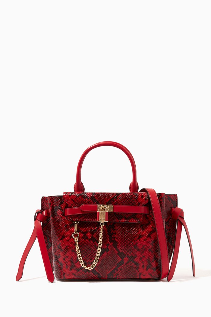 

Hamilton Legacy Belted Small Satchel in Snake Embossed Leather, Blue