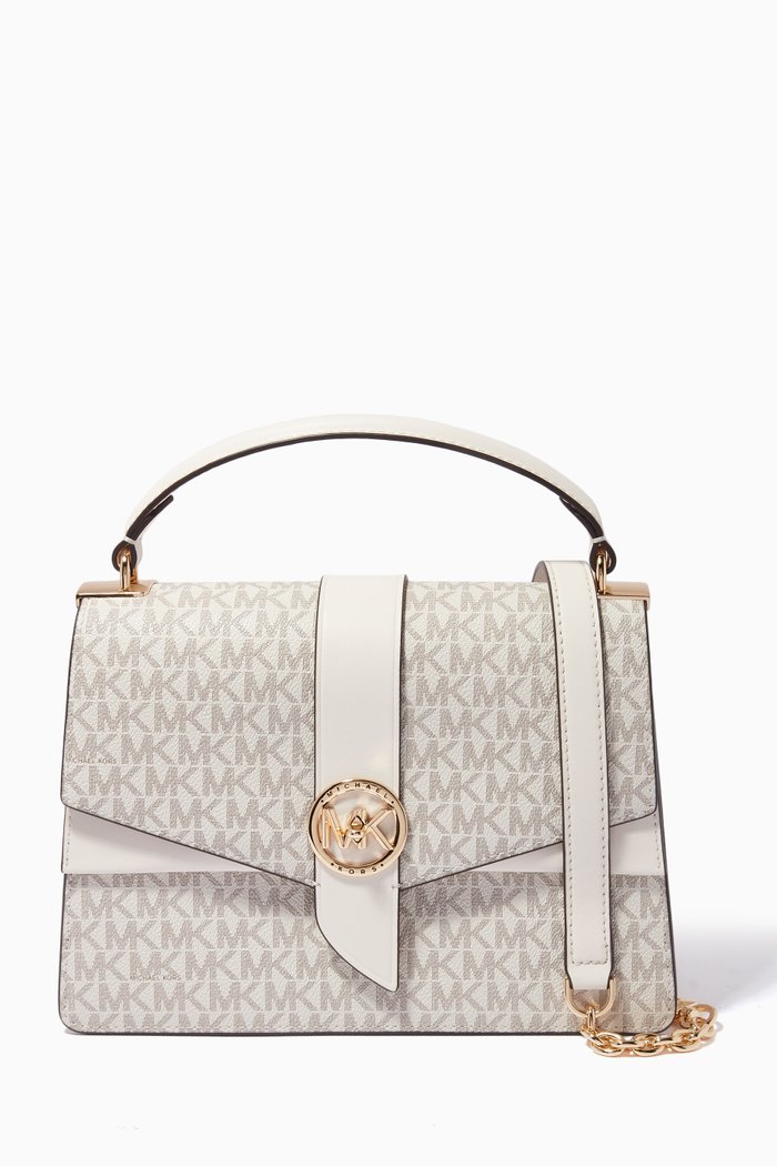 Medium Greenwich Satchel Bag in Logo Canvas, Neutral