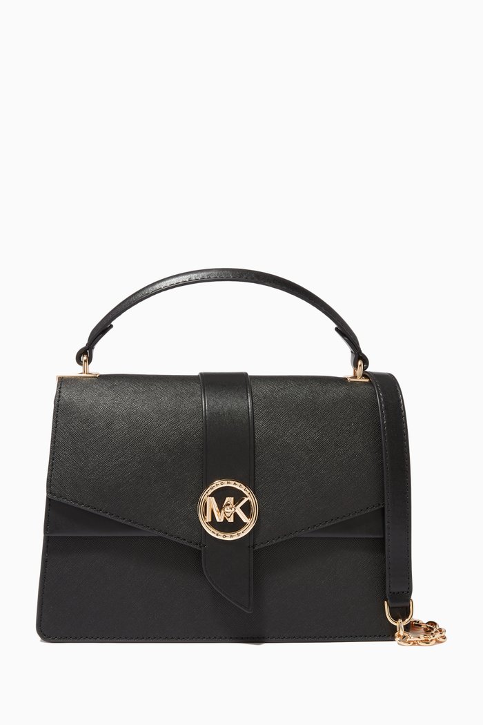 Greenwich Satchel Bag in Saffiano Leather, Black