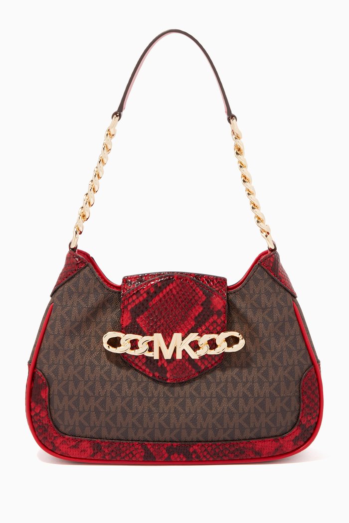 

Small Hally Bag in Logo Canvas & Snake Embossed Leather, Blue