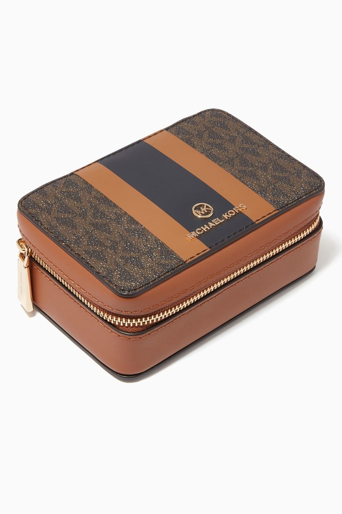 

Small Stripe Jewellery Case in Logo Canvas, Brown