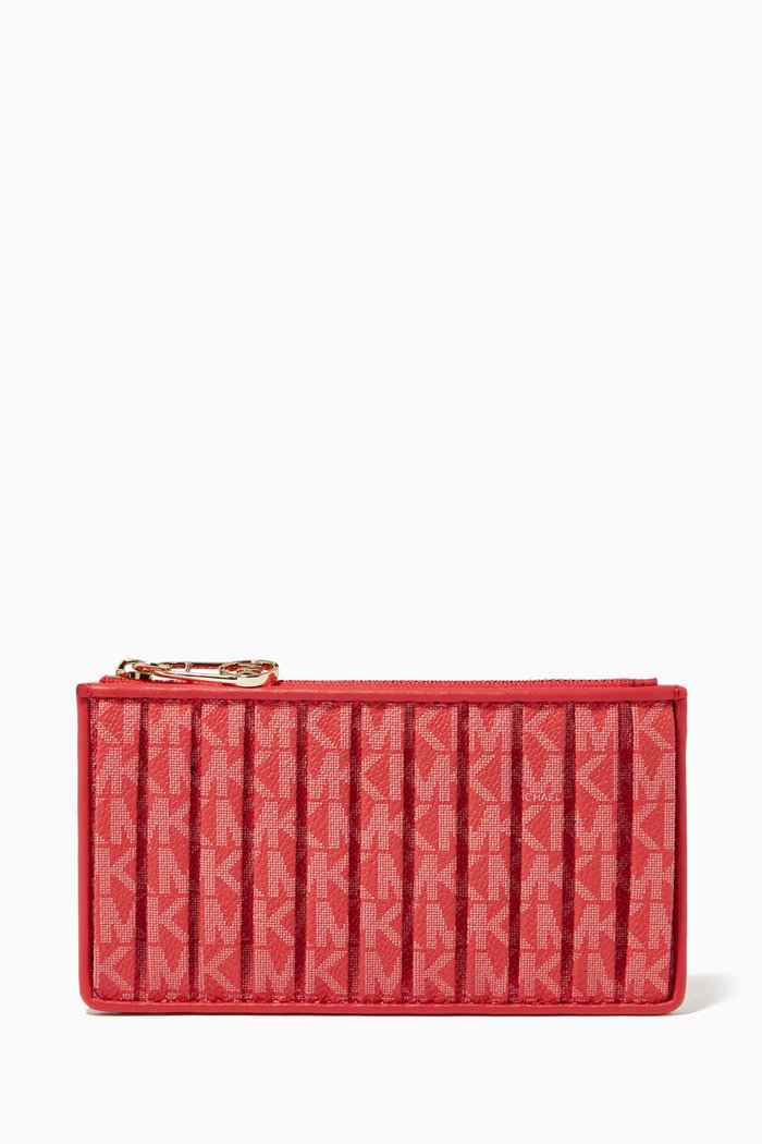 

Jet Set Card Case in Pleated Logo Canvas & Leather, Red