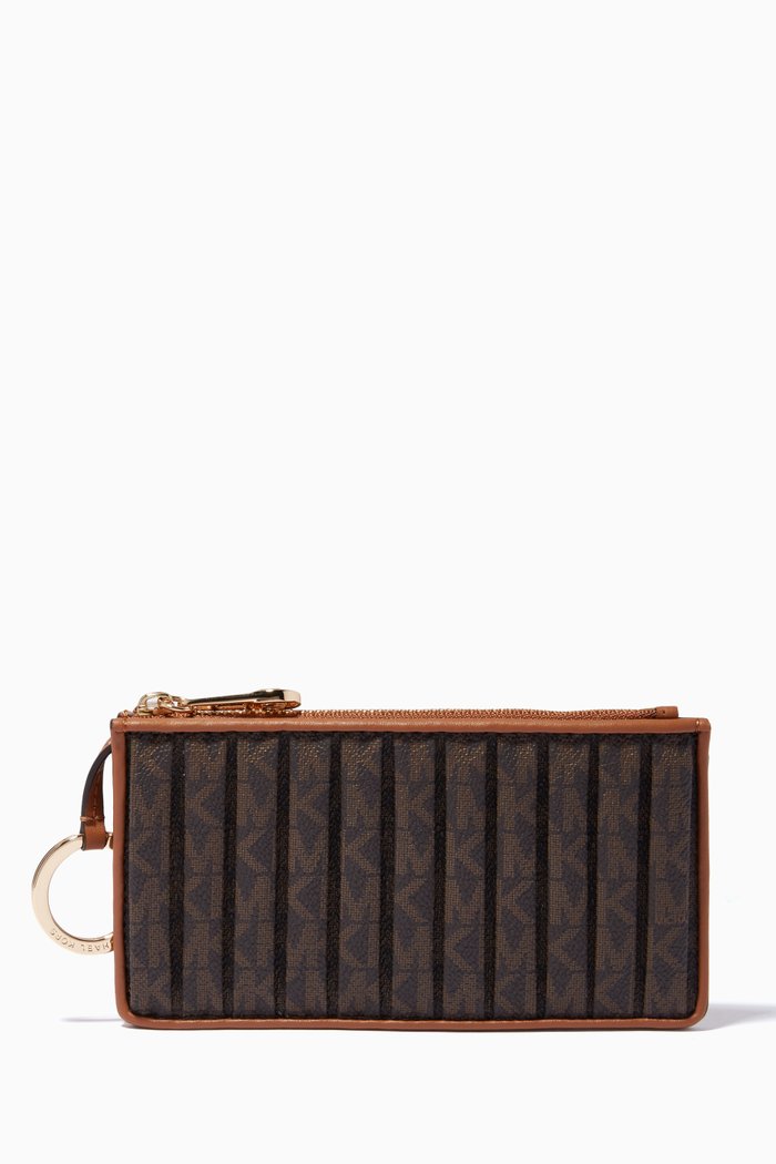 

Jet Set Card Case in Pleated Logo Canvas & Leather, Brown