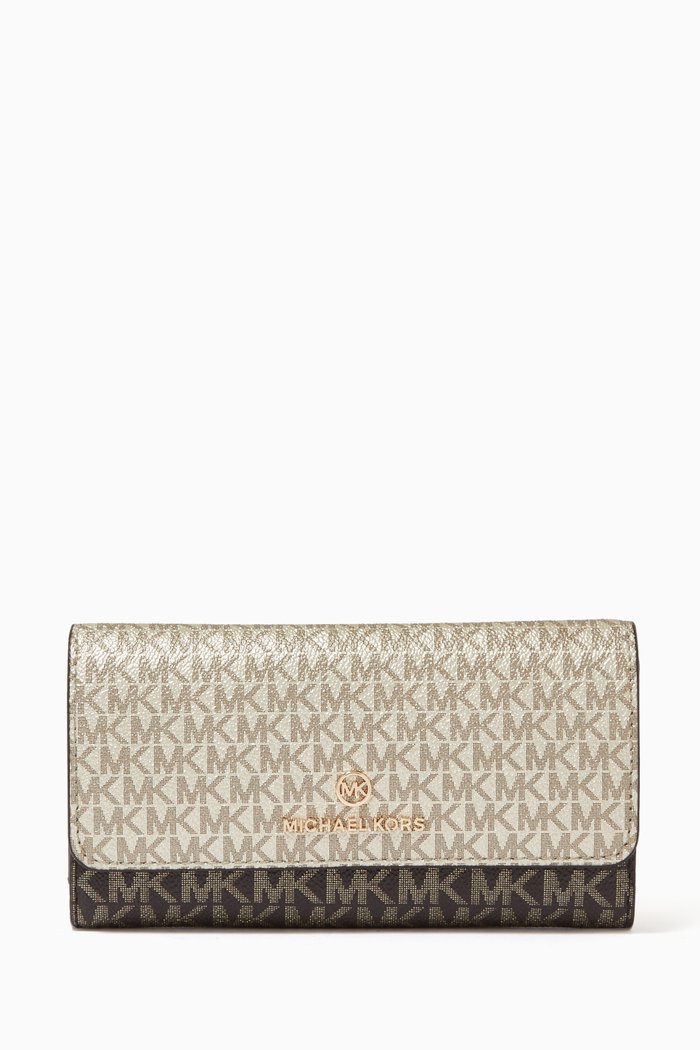 

Jet Set Charm Long Trifold Wallet in Logo Canvas, Brown