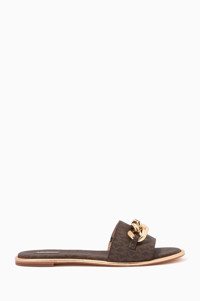 Rina Chain Slides in Logo Canvas, Brown