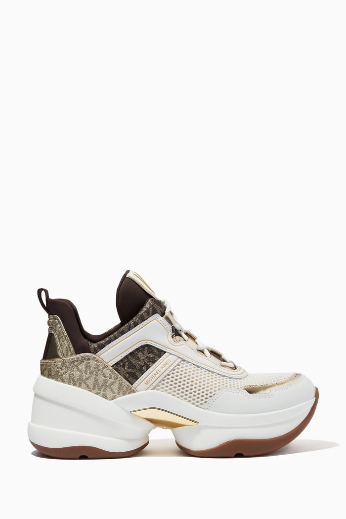 

Olympia Sneakers in Mesh & Logo Canvas, Gold