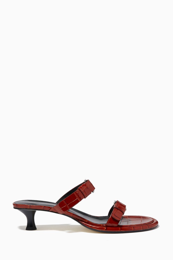 Pipe Buckle Strappy Sandals in Calfskin, Brown