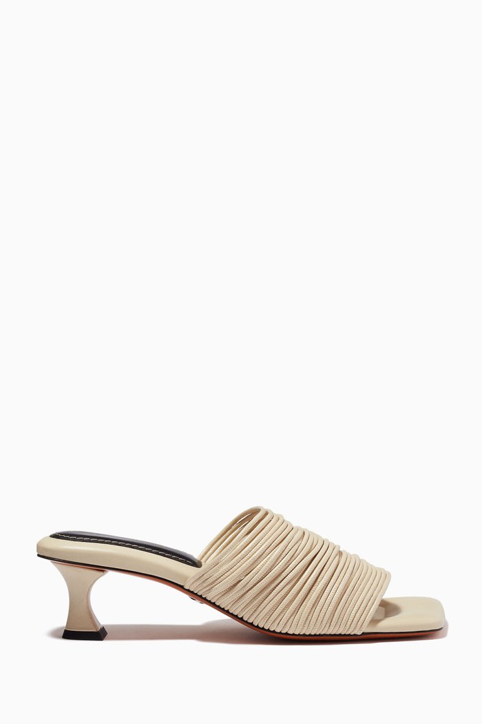 Square Rolo Sandals in Lambskin, Neutral