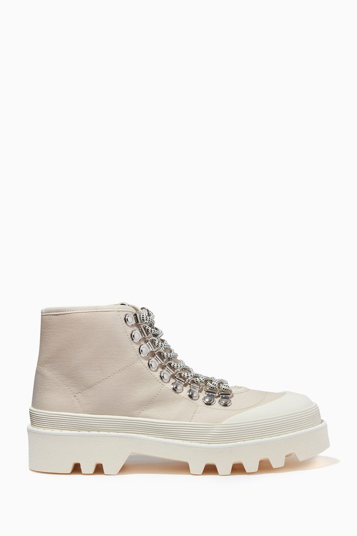 City Lug Sole Boots in Cotton Canvas, Neutral