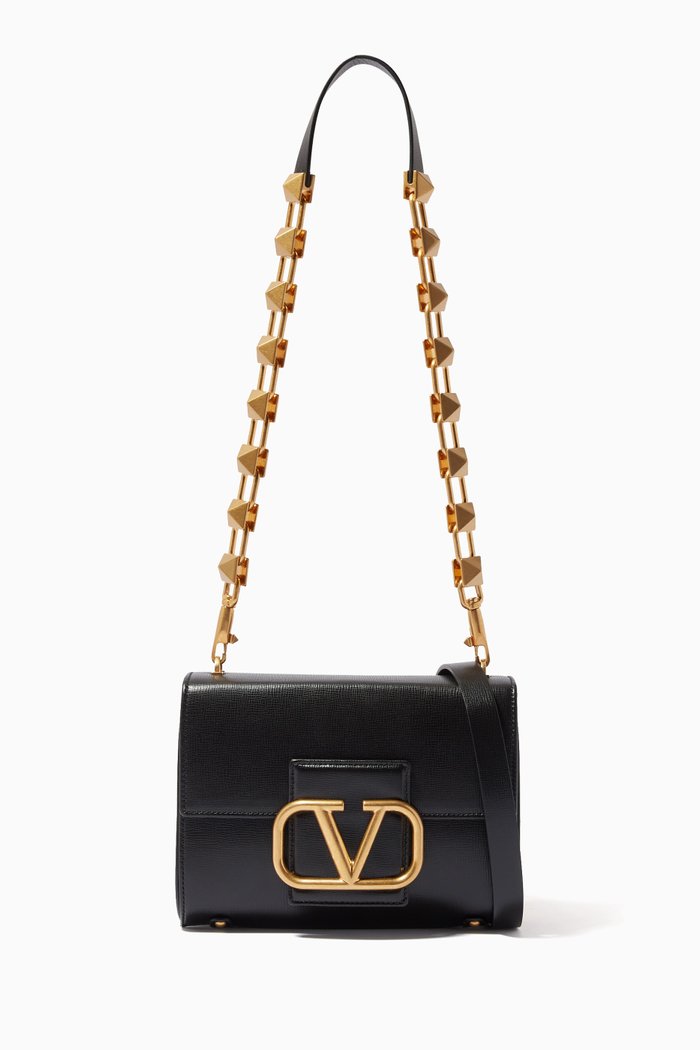 

Valentino Garavani Stud Sign Shoulder Bag in Grainy Calfskin, Black