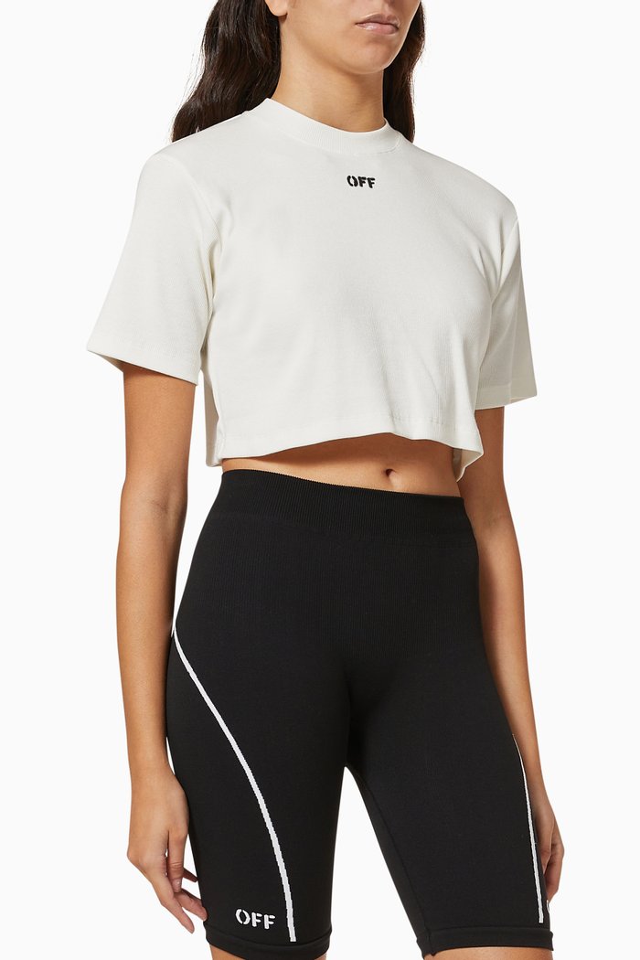 Logo Cropped T-shirt in Ribbed Cotton, White