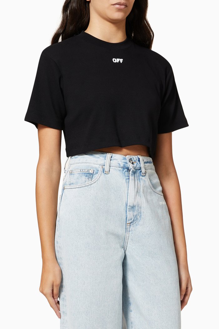 

Logo Cropped T-shirt in Ribbed Cotton, Black