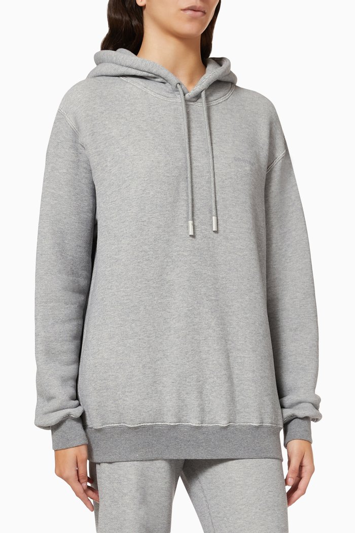 

Rubber Diagonal Hoodie in Cotton Terry, Grey