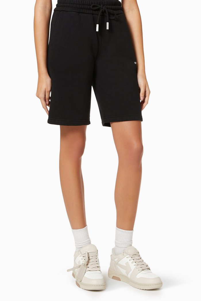 

Rubber Diagonal Shorts in Cotton Terry, Black