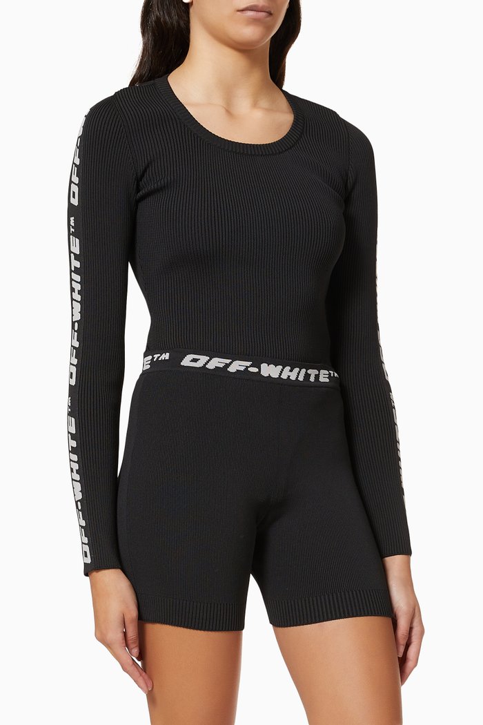 

Logo Band Bodysuit in Ribbed Jersey, Black