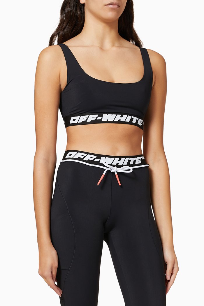 

Logo Band Active Bra in Stretch Nylon, Black