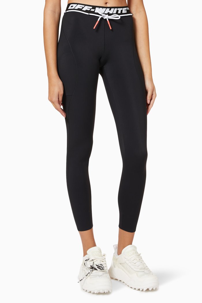 

Logo Band Active Leggings in Stretch Nylon, Black