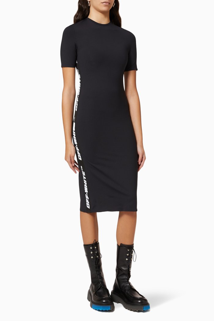 Logo Band Dress in Stretch Nylon, Black