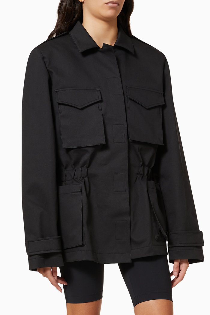 

Rubber Diagonal Field Jacket in Cotton Gabardine, Black