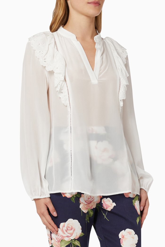 

Cervino Ruffle Blouse in Silk, White