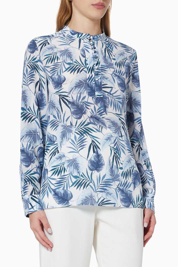 

Salto Leaf Print Blouse in Silk, White