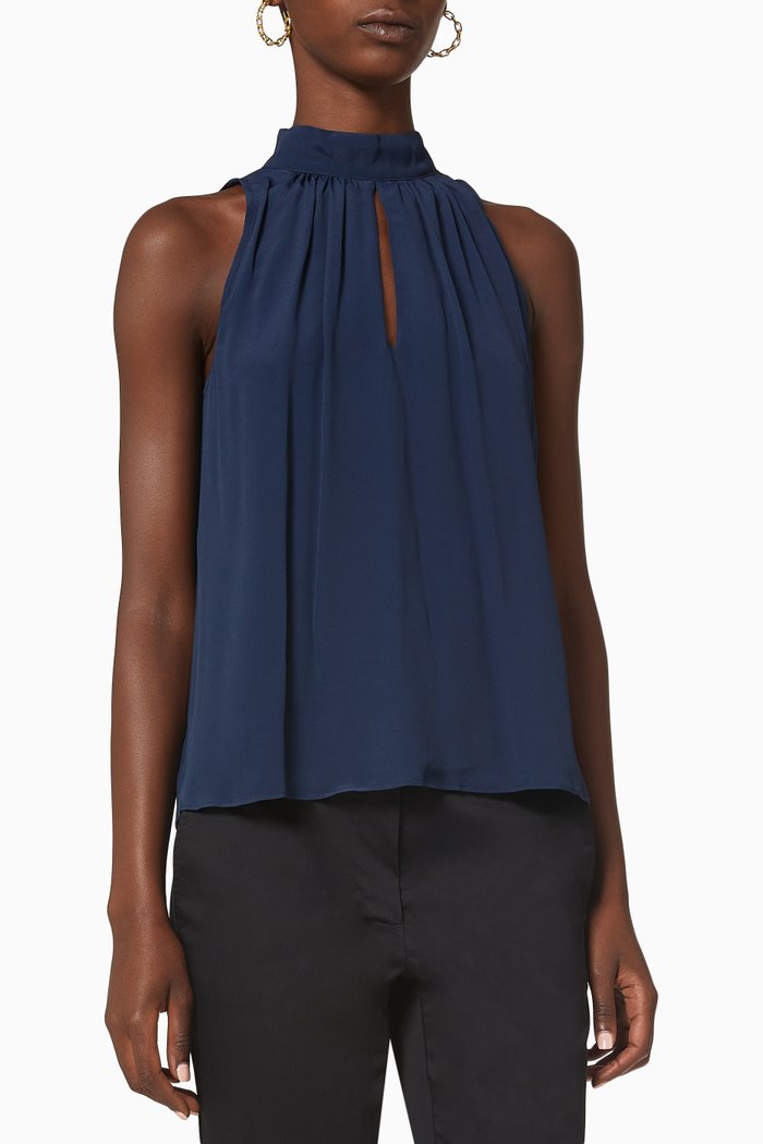 

Straight-fit Top in Silk-blend Crepe de Chine, Blue