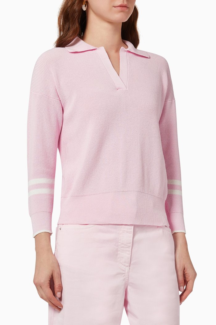 

Josef Striped Polo Sweater in Cotton Knit, Pink