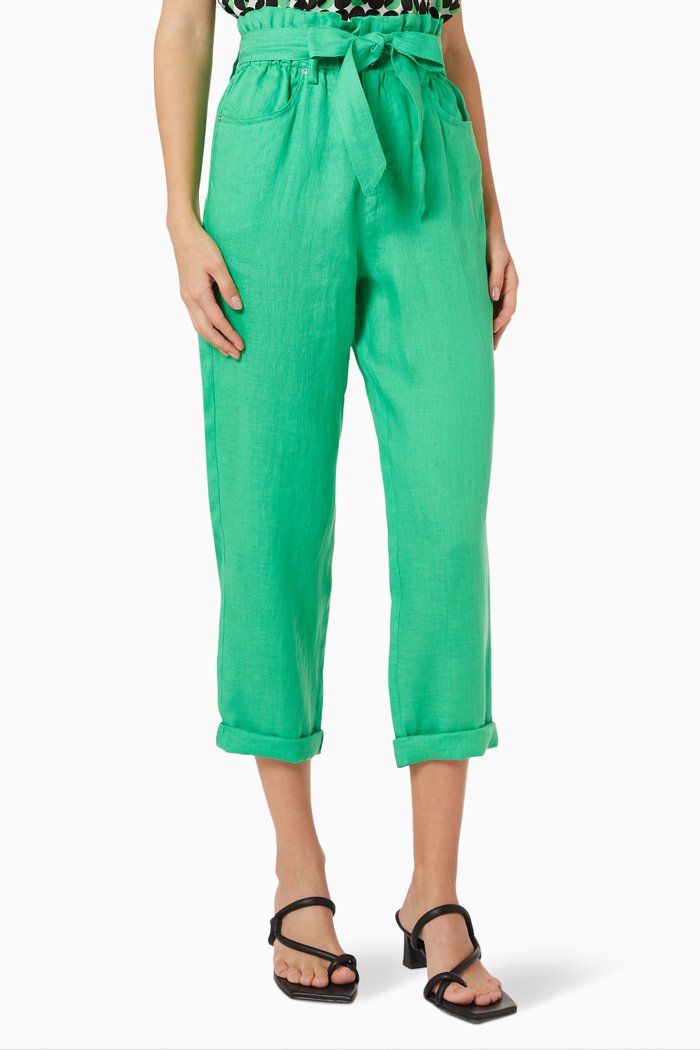 Paper Waist-bag Pants in Linen, Green