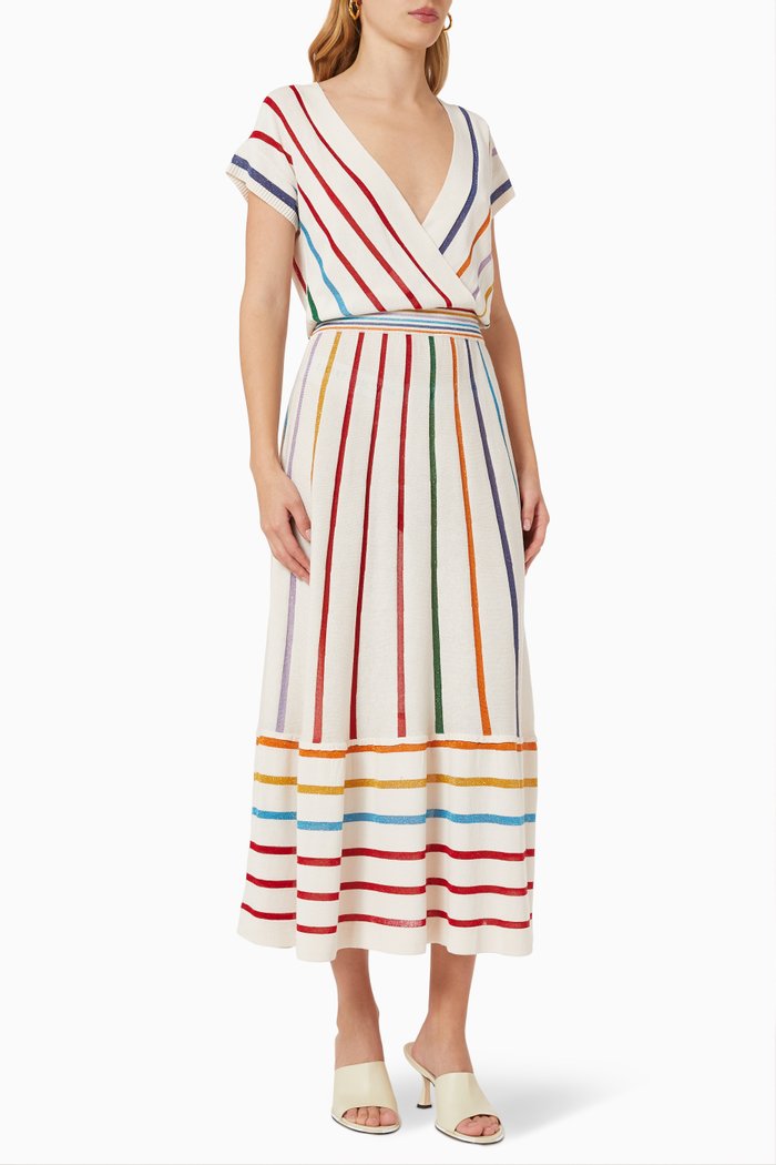 

Calia Striped Midi Dress, White