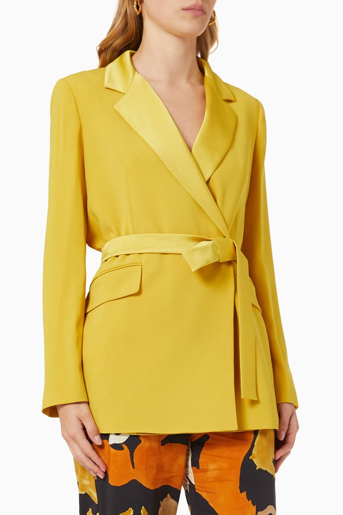 

Double Breasted Blazer in Crepe & Satin, Yellow