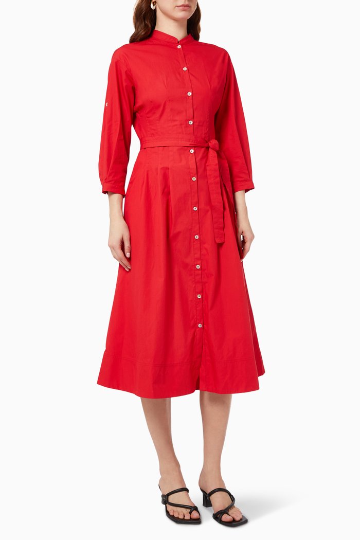 

Torbole Shirt Dress in Cotton, Red
