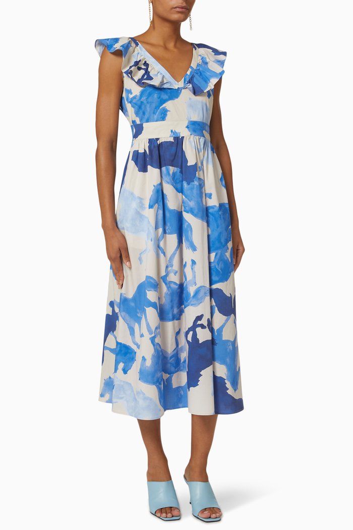 

Carol Dress in Cotton Poplin, Blue