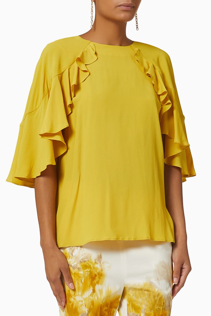 Duero Blouse in Silk Blend Crepe, Yellow