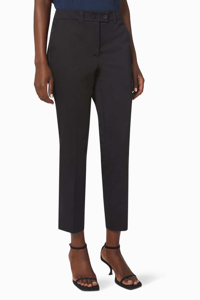 Opunzia Cigarette Pants in Stretch Sateen, Black
