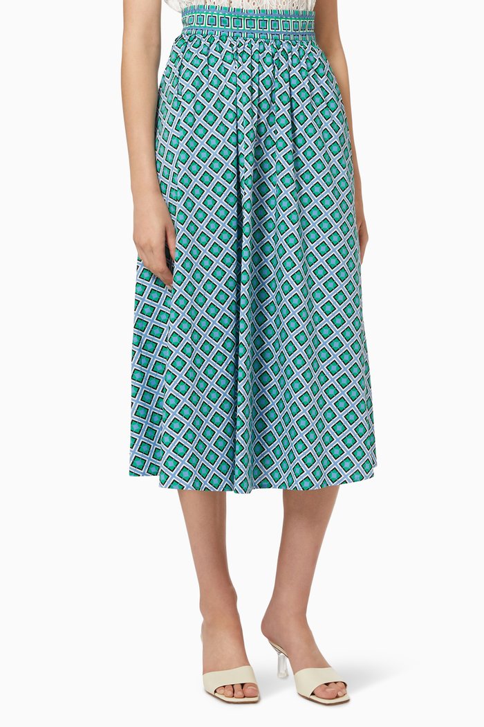Glauco Midi Skirt in Stretch Cotton, Blue