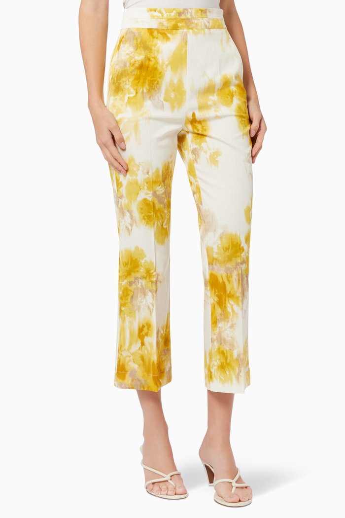 Snack Patterned Trousers in Viscose Blend, Yellow